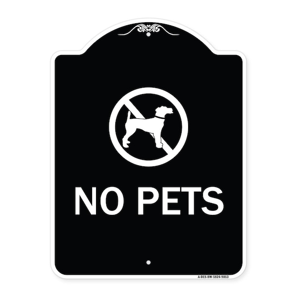 Designer Series Sign-No Pets, Black & White Heavy-Gauge Aluminum, 24" x 18", BW-1824-9813